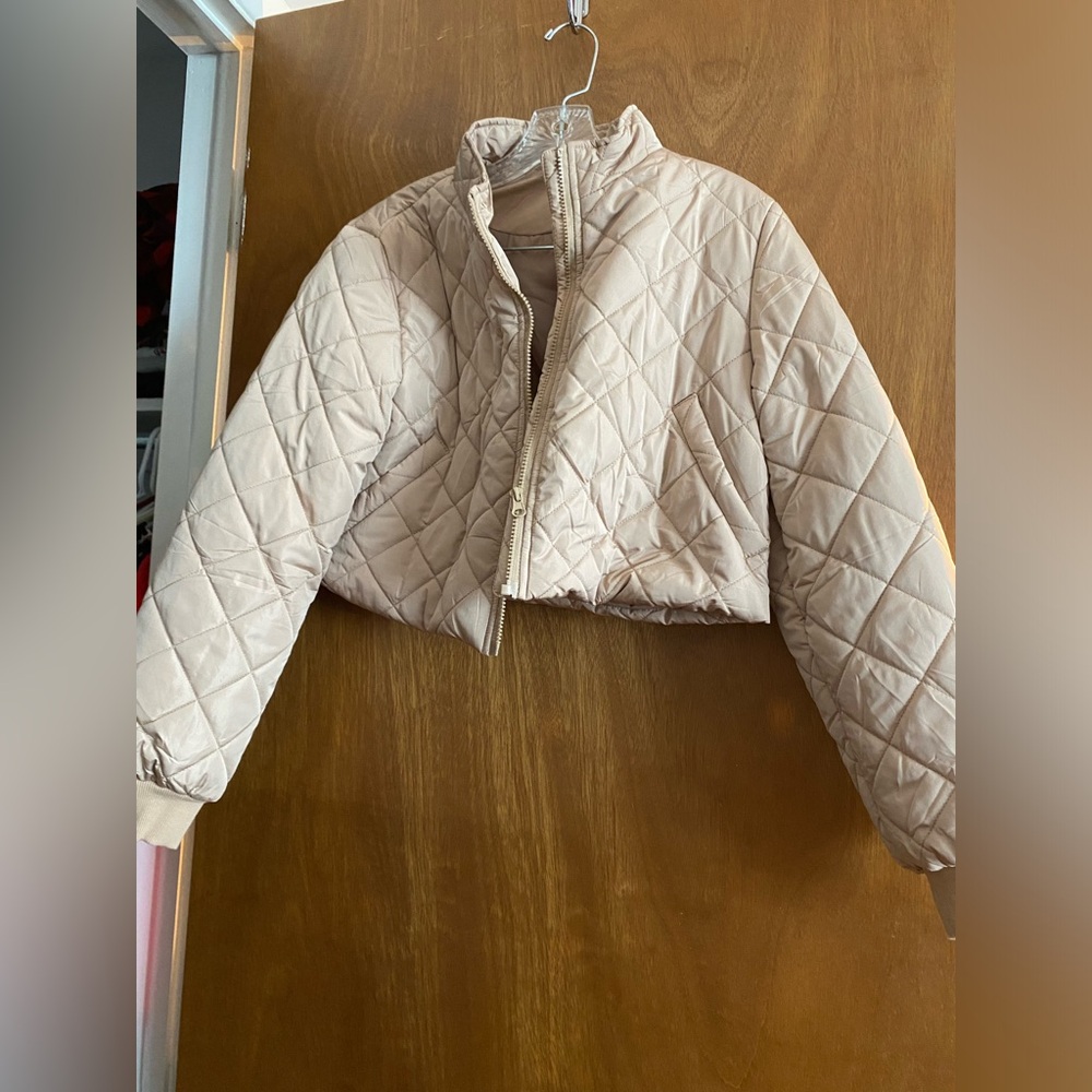 Quilted Beige Cropped Jacket